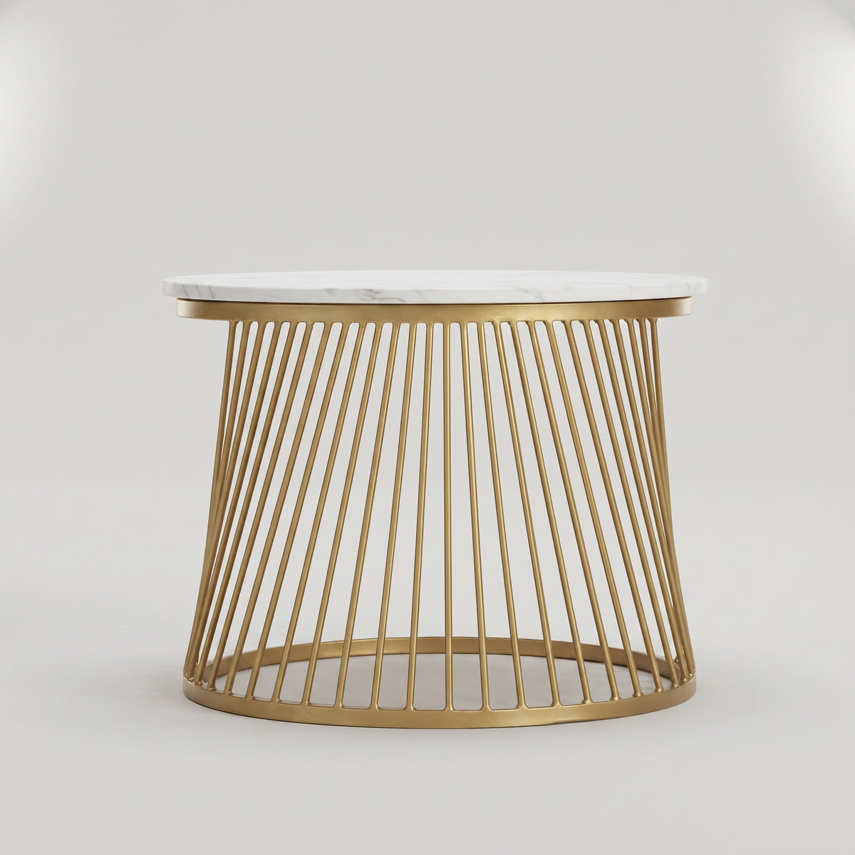 Round Marble Top Coffee Table with Metallic Gold Base by Zodiya