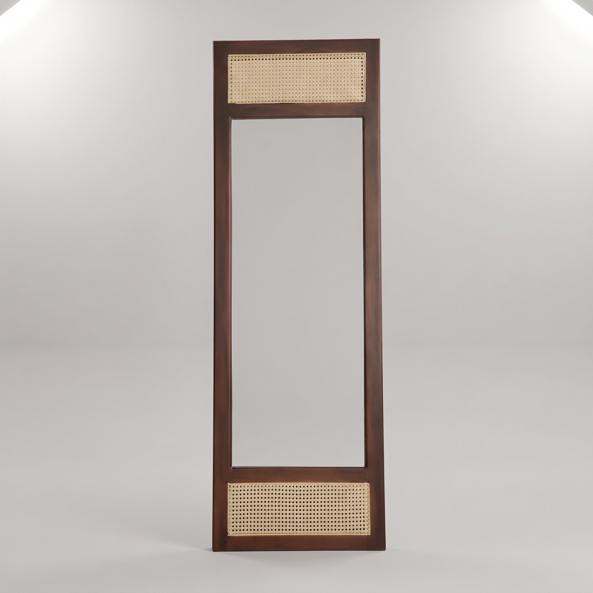 Canevia Wooden Standing Mirror with Rattan Design by Zodiya-3