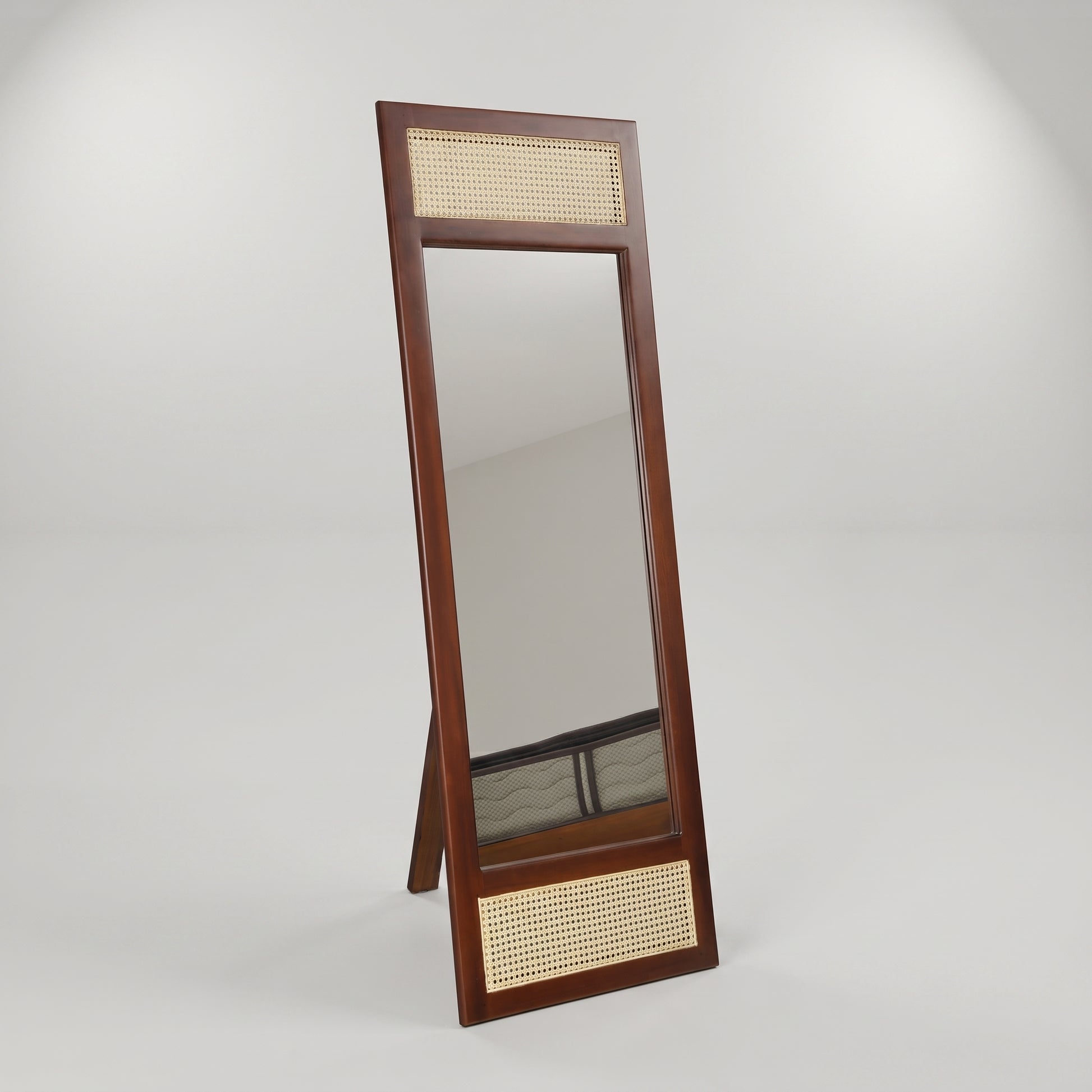 Canevia Wooden Standing Mirror with Rattan Design by Zodiya-4