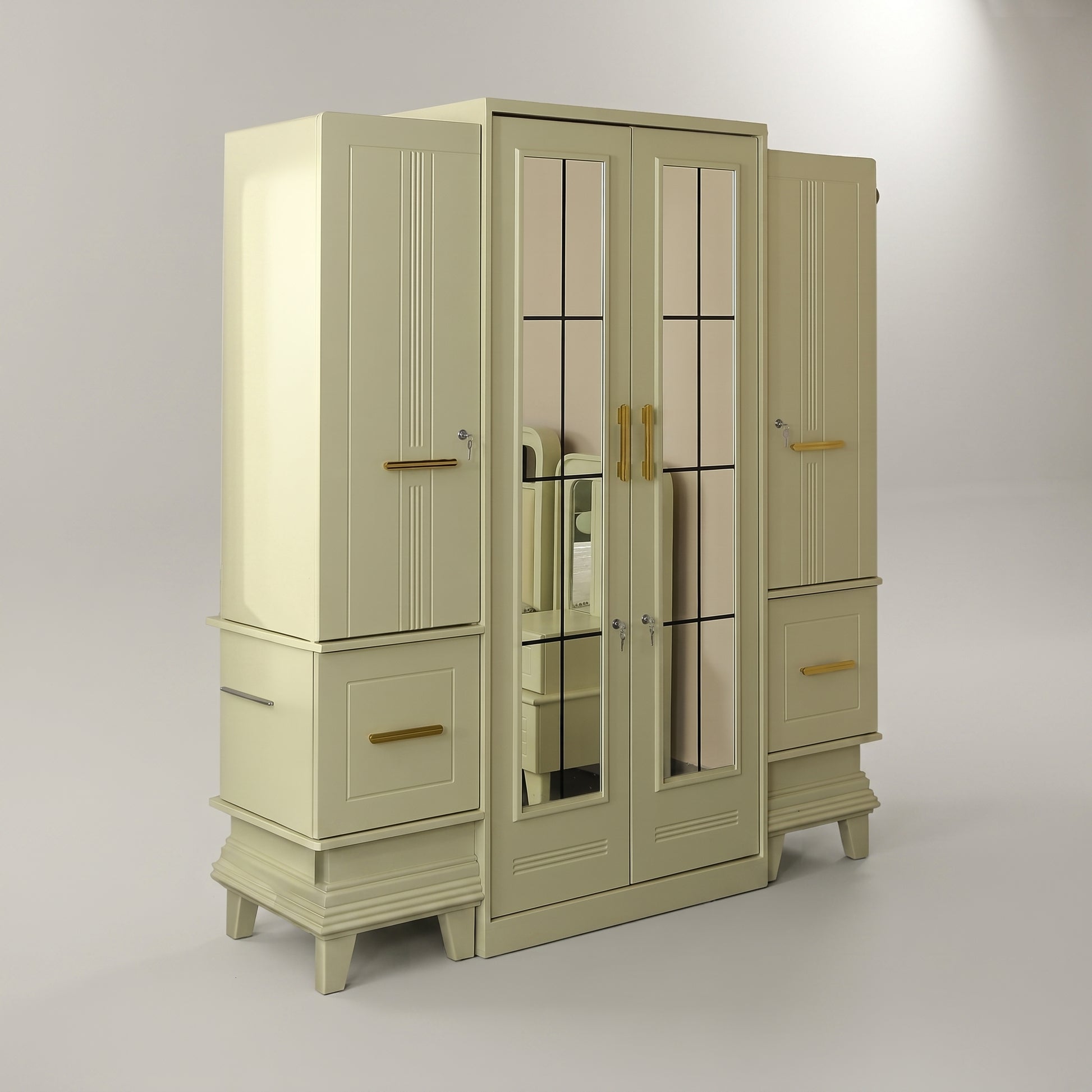 Beige Engineered Wood 4 Door Wardrobe with Mirror by Zodiya-4