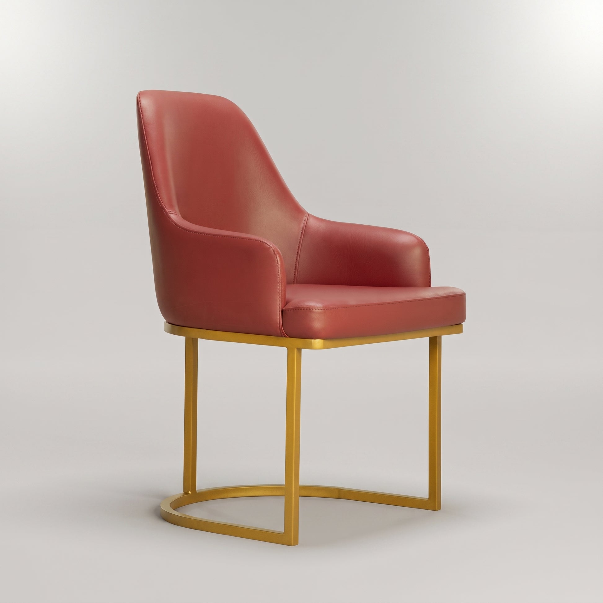 Rust Red Leather Dining Arm Chair with Gold Metal Frame by Zodiya-5