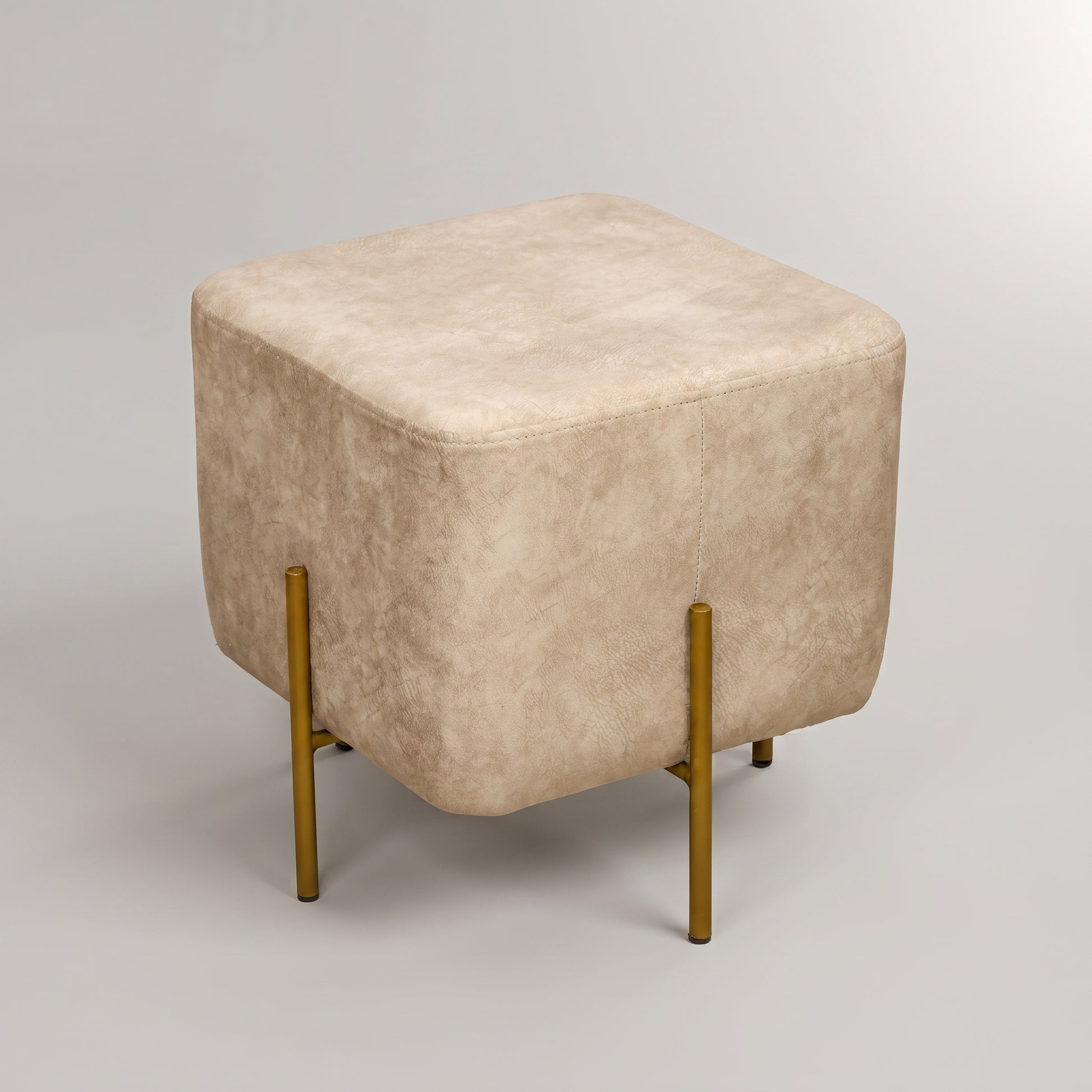 Beige Cube Ottoman with Gold Legs by Zodiya-4