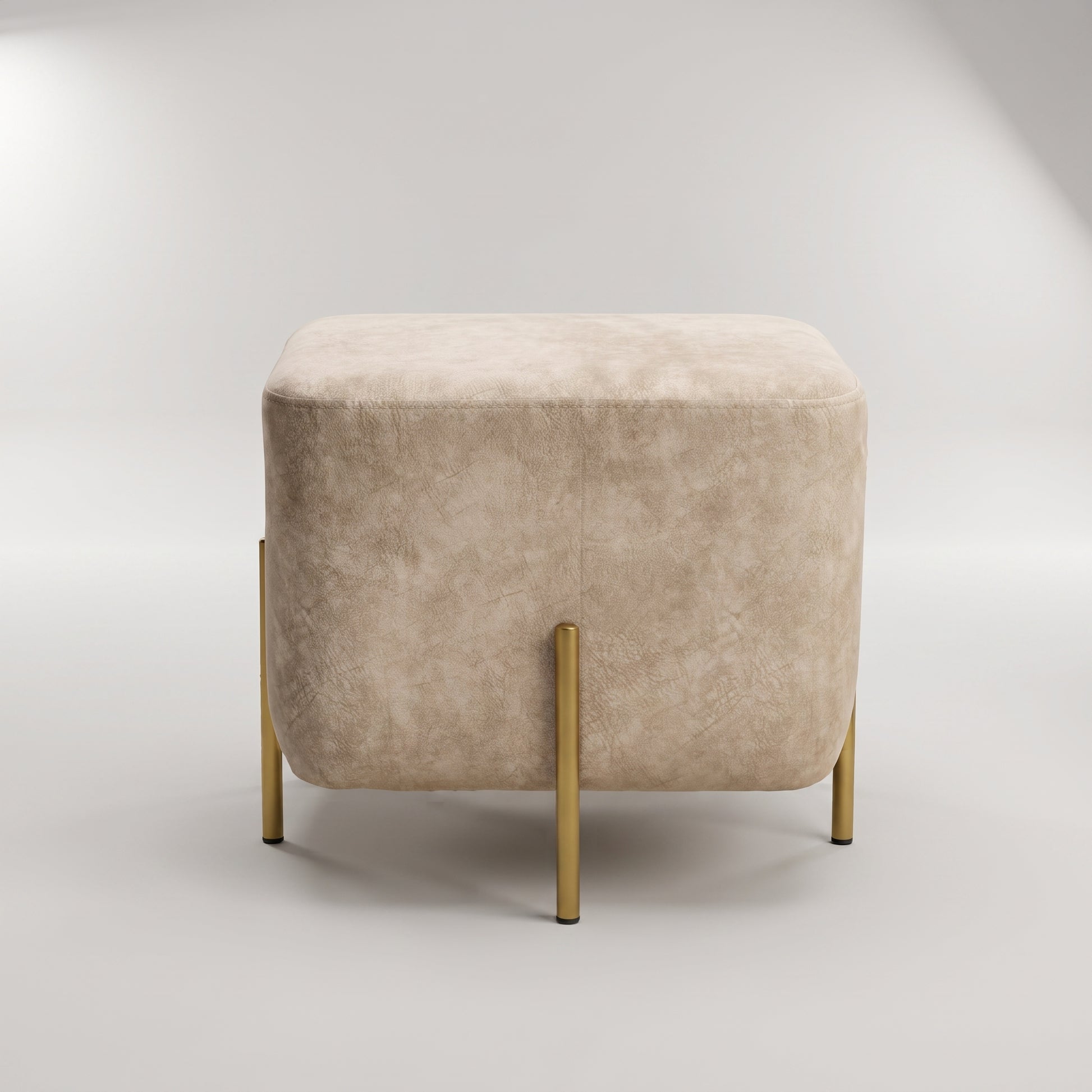 Beige Cube Ottoman with Gold Legs by Zodiya-5