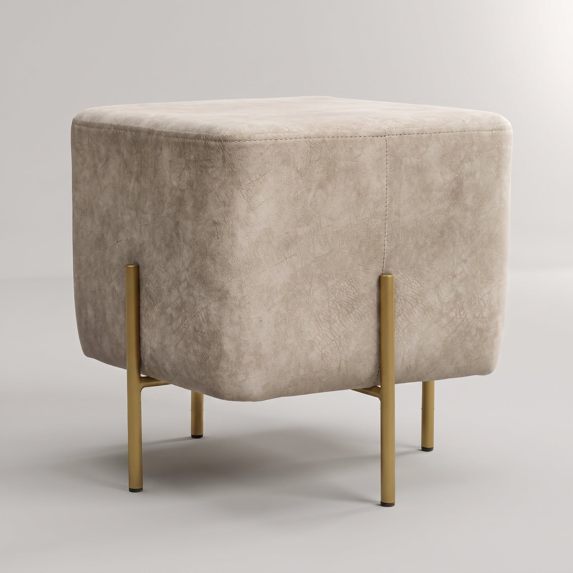 Beige Cube Ottoman with Gold Legs by Zodiya-6