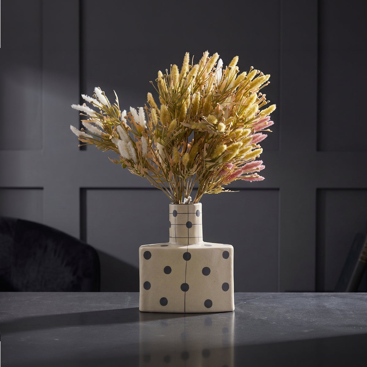 Black Dotted Ceramic Flower Vase By Zodiya