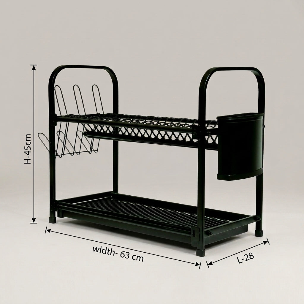 Black Metal 2 Tier Dish Drying Rack By Zodiya