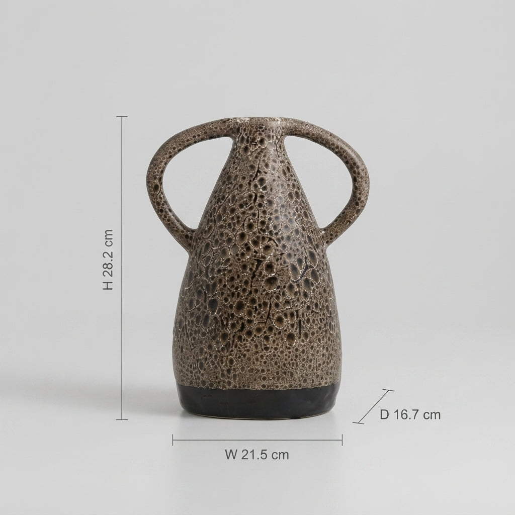 Glittery Brown Ceramic Flower Vase with Handle by Zodiya