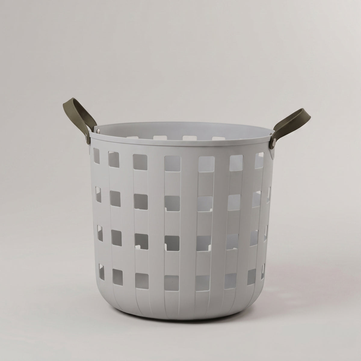 Grey Flexible Plastic Laundry Basket with Leather Handles By Zodiya