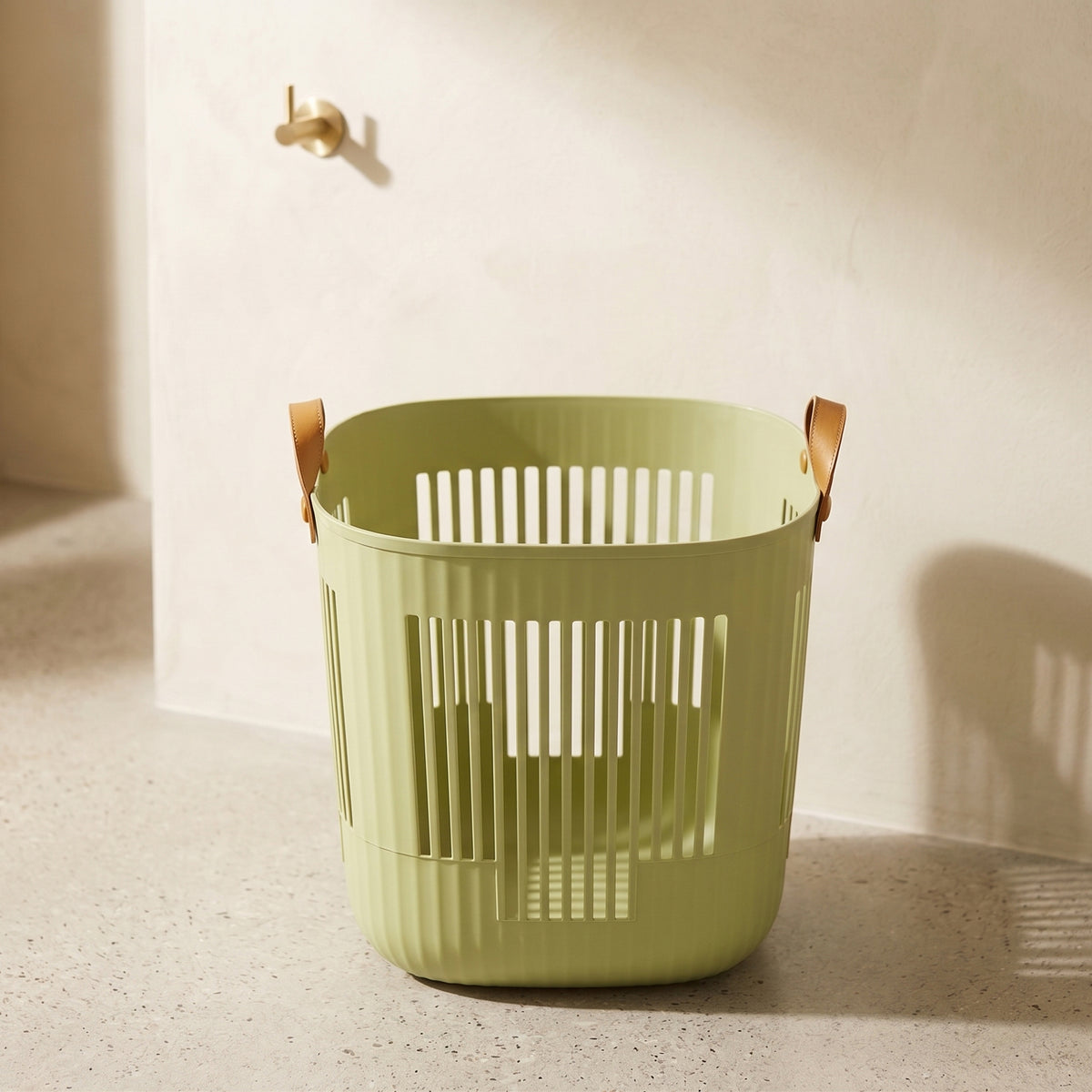 Light Green Plastic Laundry Basket with Handles By Zodiya