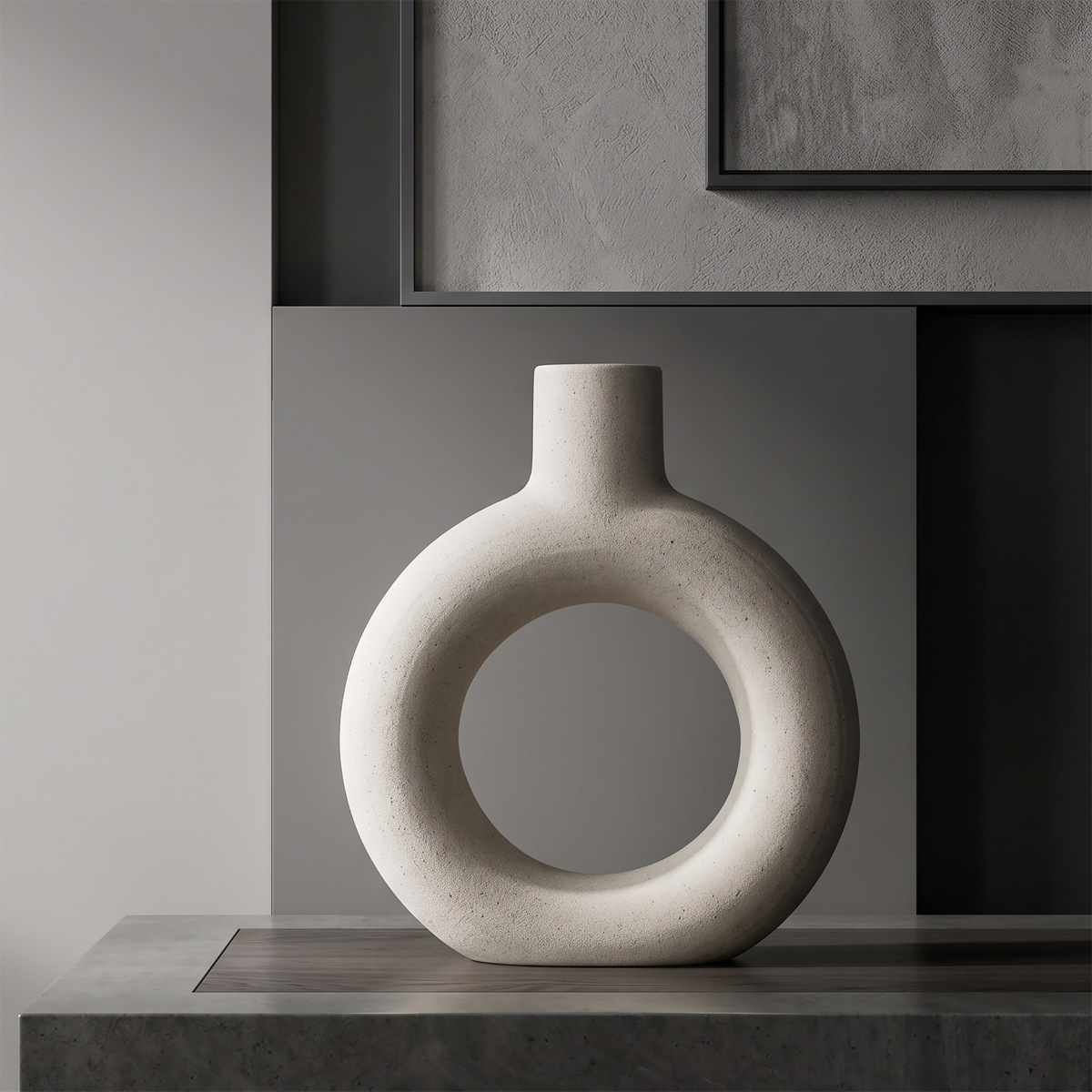 Beige Round Ceramic Flower Vase (Large) by Zodiya
