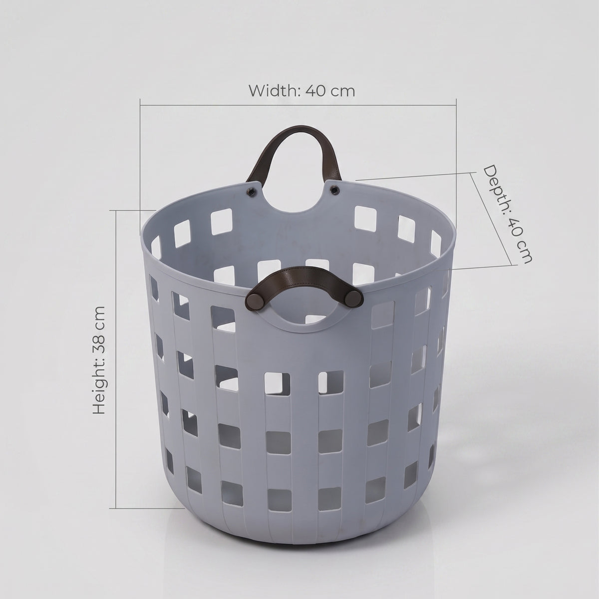 Grey Flexible Plastic Laundry Basket with Leather Handles By Zodiya