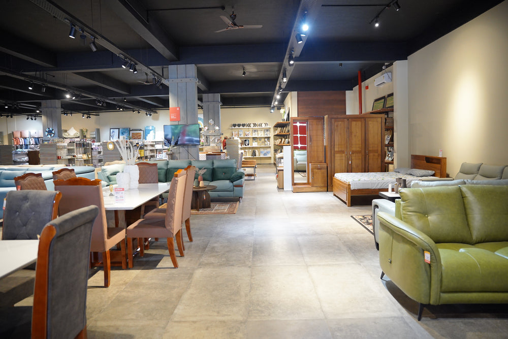 Sofa display floor at Zodiya furniture showroom, Podikundu, Kannur