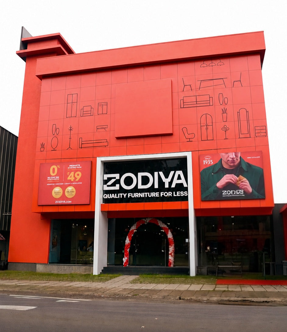 Zodiya furniture showroom entrance at Podikundu, Kannur