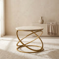 Round Marble Side Table with Gold Base (Geometric) by Zodiya