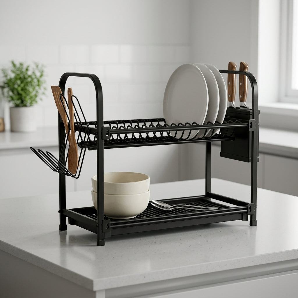 Black Metal 2 Tier Dish Drying Rack By Zodiya