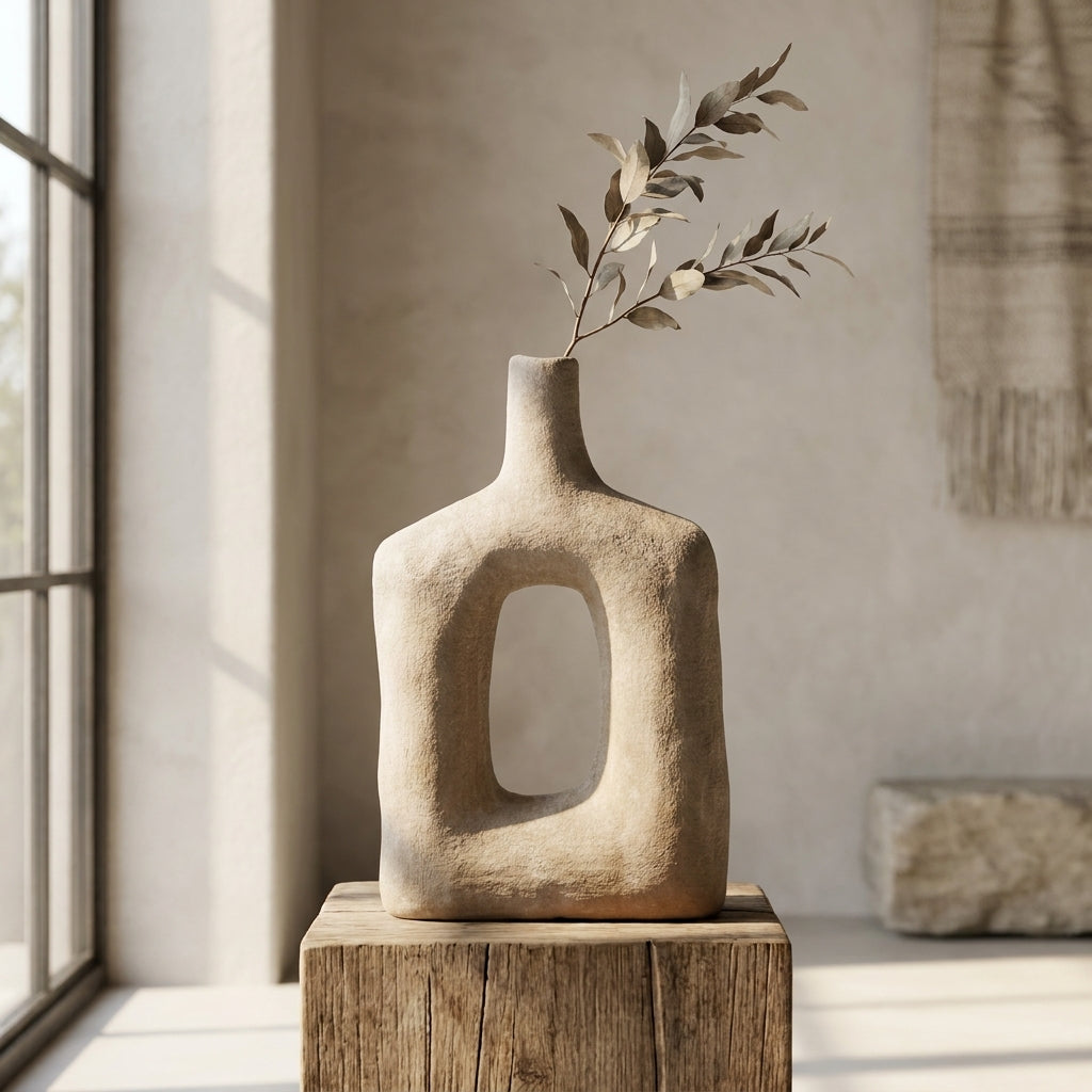 Beige Ceramic Flower Vase (medium) By Zodiya