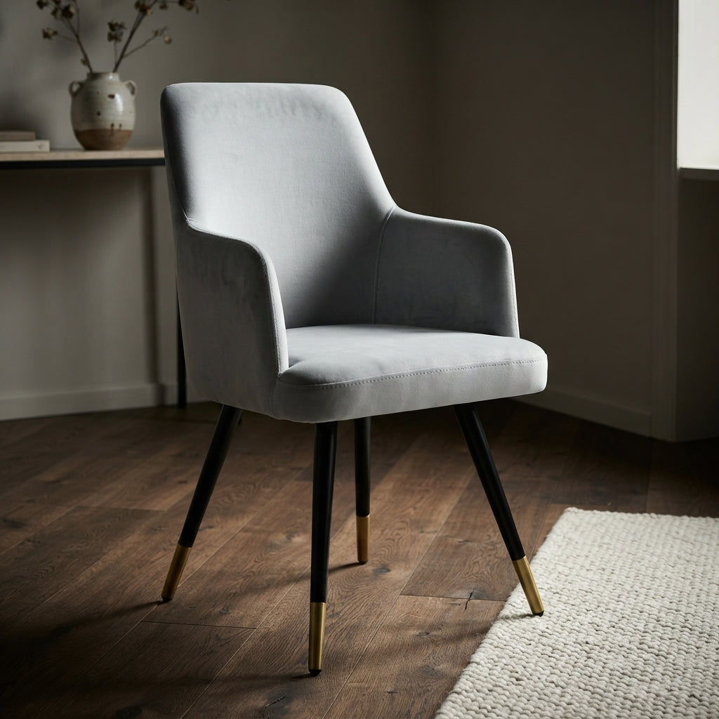 Chic Grey Velvet Dining Arm Chair by Zodiya