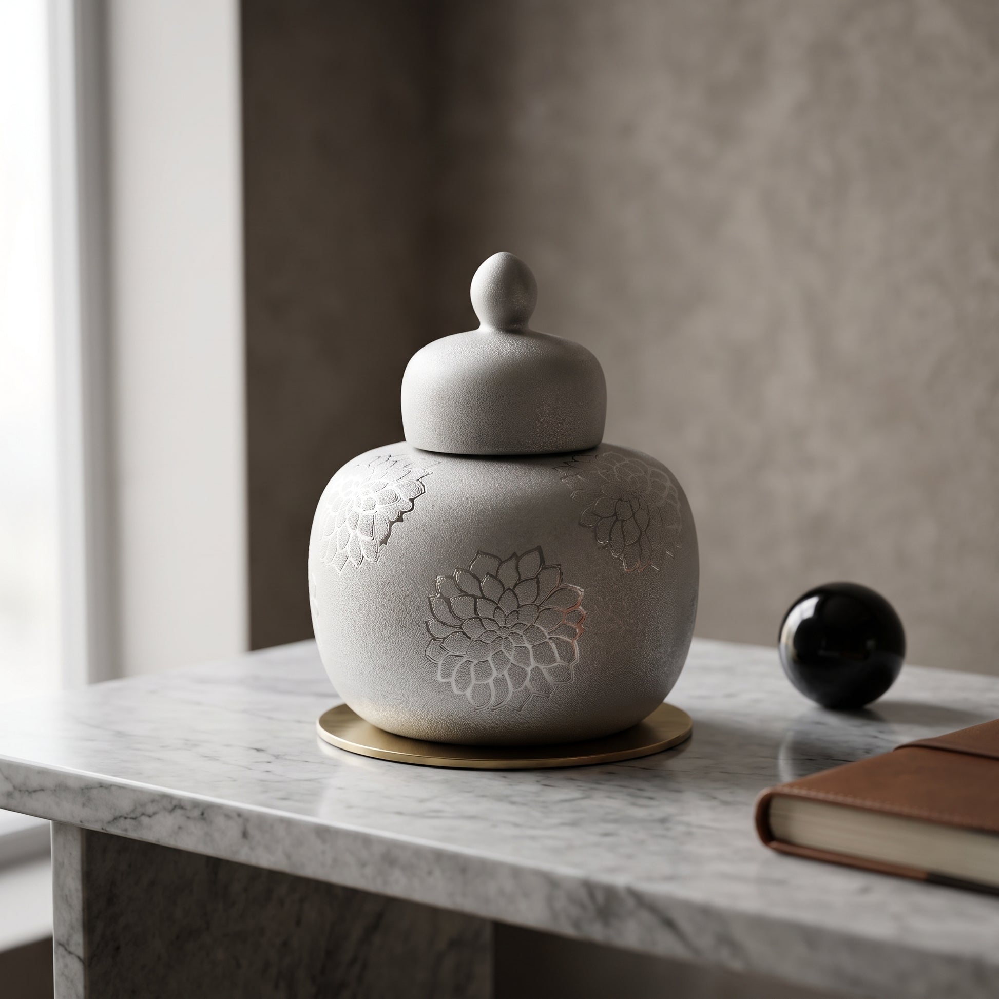 Small Silver Grey Ceramic Lidded Jar Vase By Zodiya-1