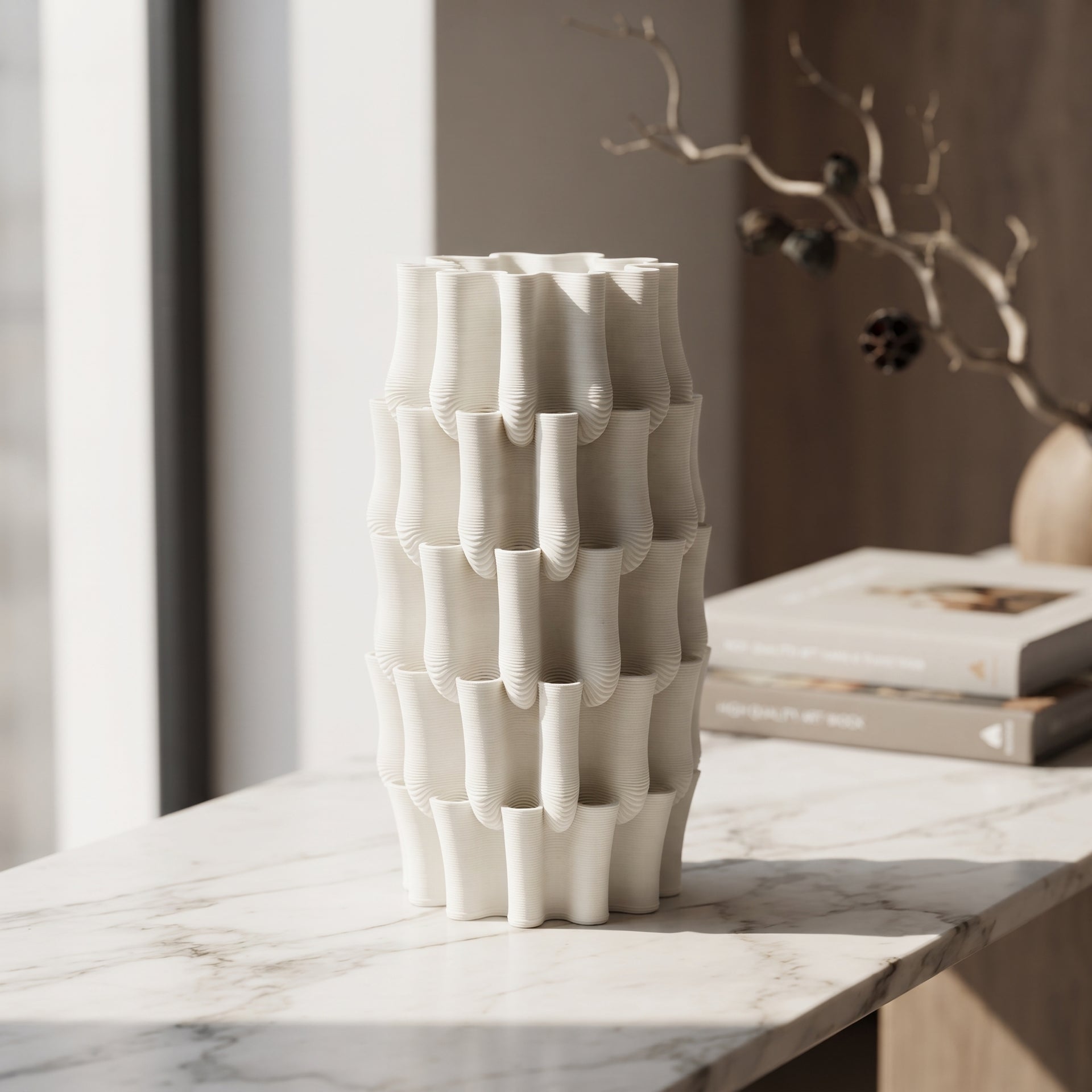 White Ceramic Flower Vase By Zodiya