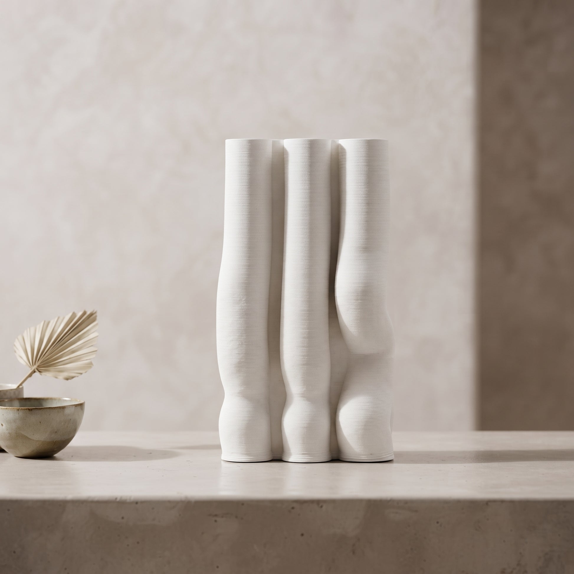 White Small Ceramic Wavy Contour Flower Vase By Zodiya-1