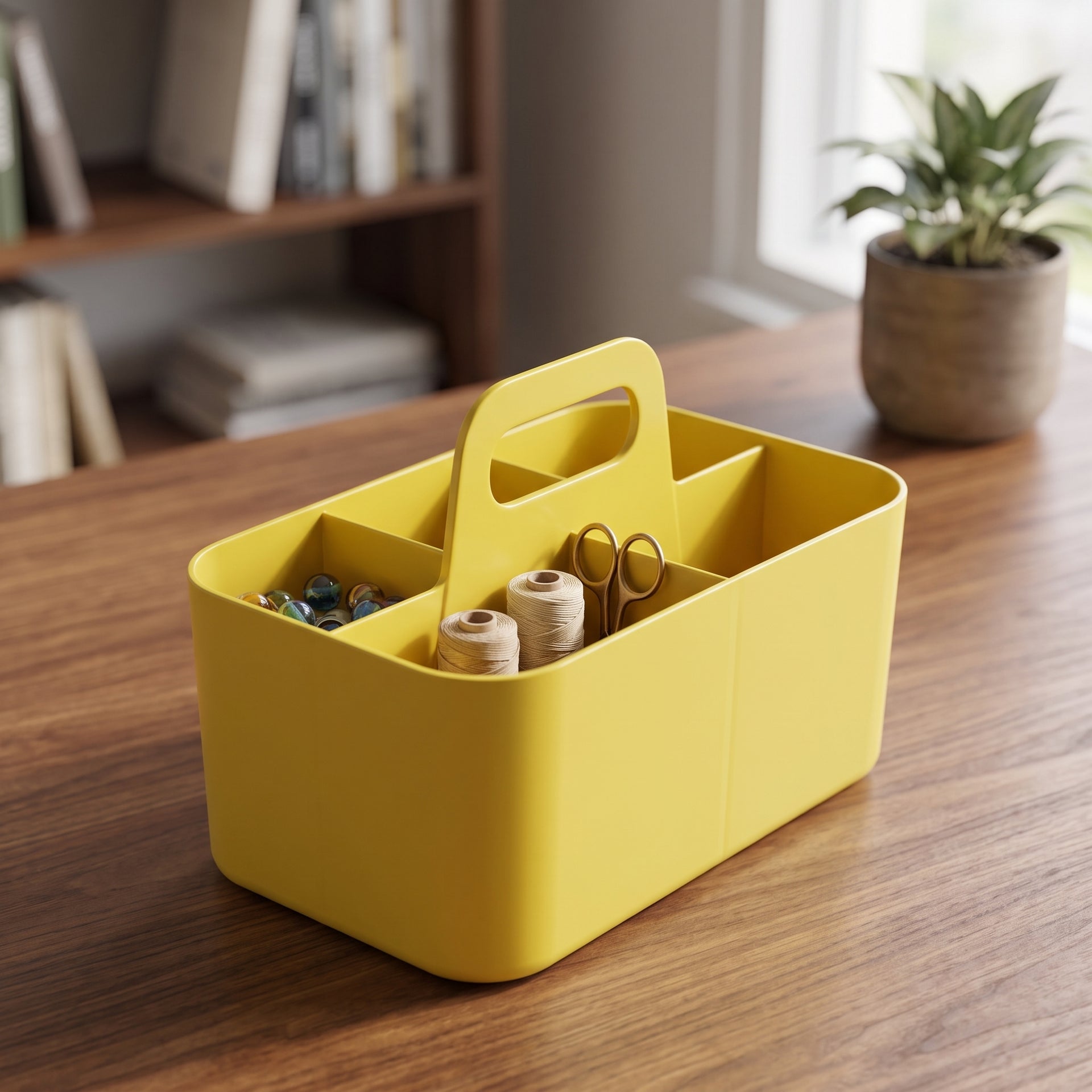 Yellow 4 compartments Multi organizer with handle By Zodiya