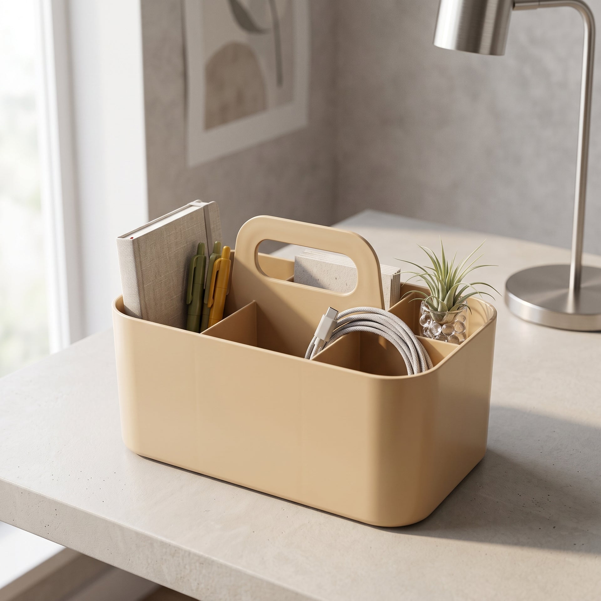 Beige 4 compartments Multi organizer with handle By Zodiya