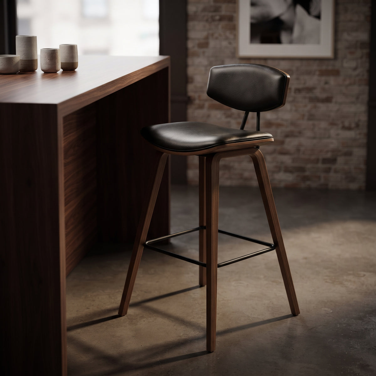 Tarno Black Cushioned Wooden Bar Chair by Zodiya