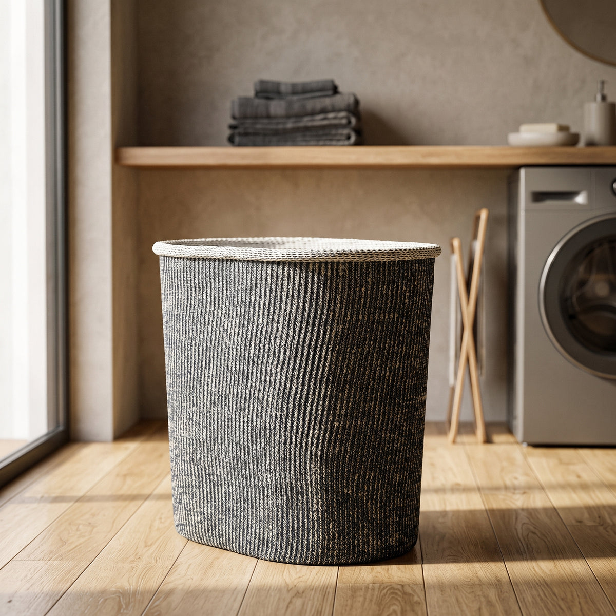 Grey Round Fabric Laundry Basket by Zodiya