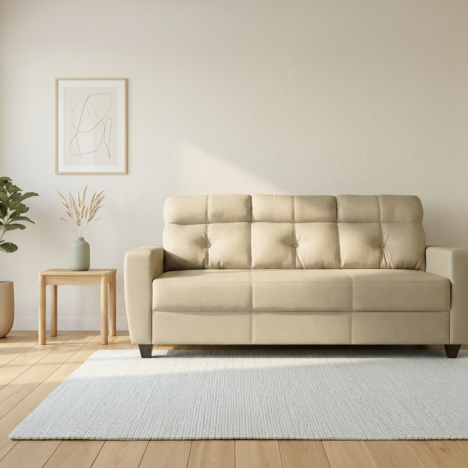 Comely Beige Fabric 3 seater Sofa by Zodiya