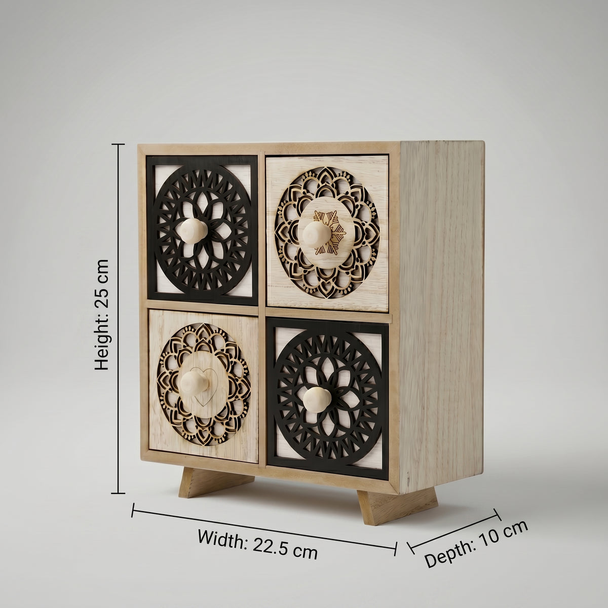 Black Wooden 4 Drawer Organiser Box by Zodiya