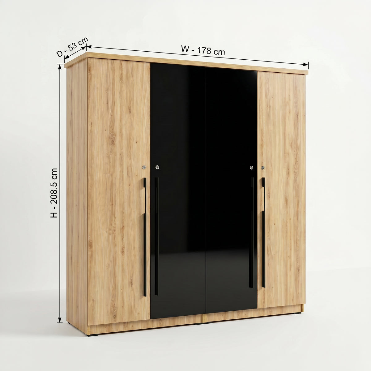 Zayn Engineered Wood 4 Door Wardrobe with 2 Black Doors By Zodiya