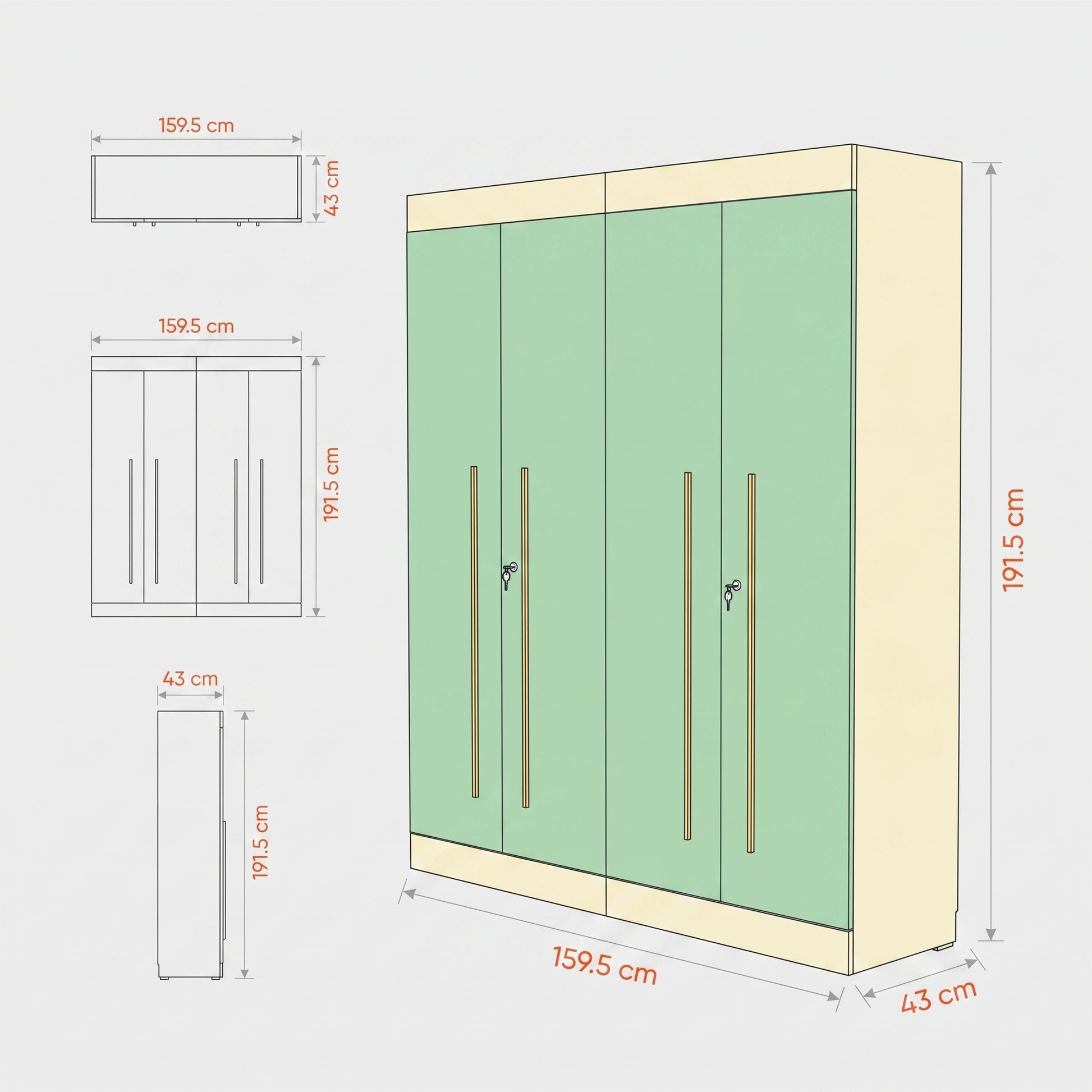 ZDY-FFI-Lormier Wardrobe 4 Door 191.5x159.5x43-17748-3