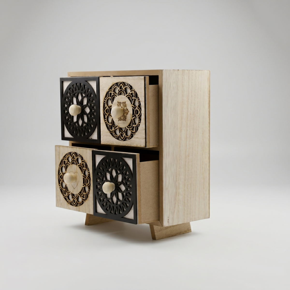 Black Wooden 4 Drawer Organiser Box by Zodiya