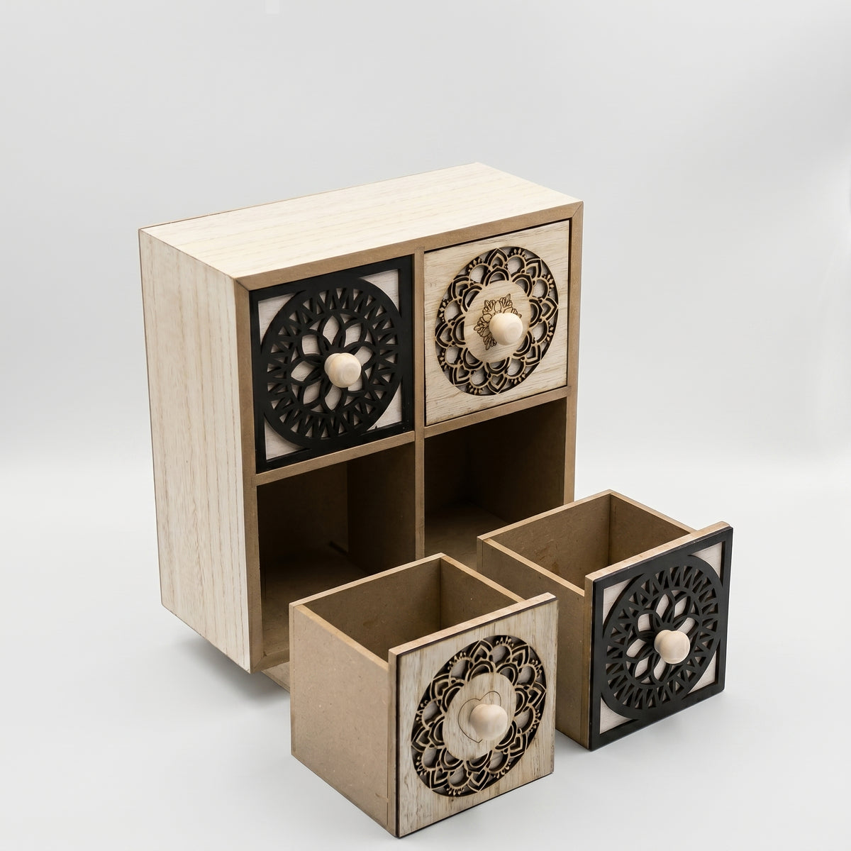 Black Wooden 4 Drawer Organiser Box by Zodiya