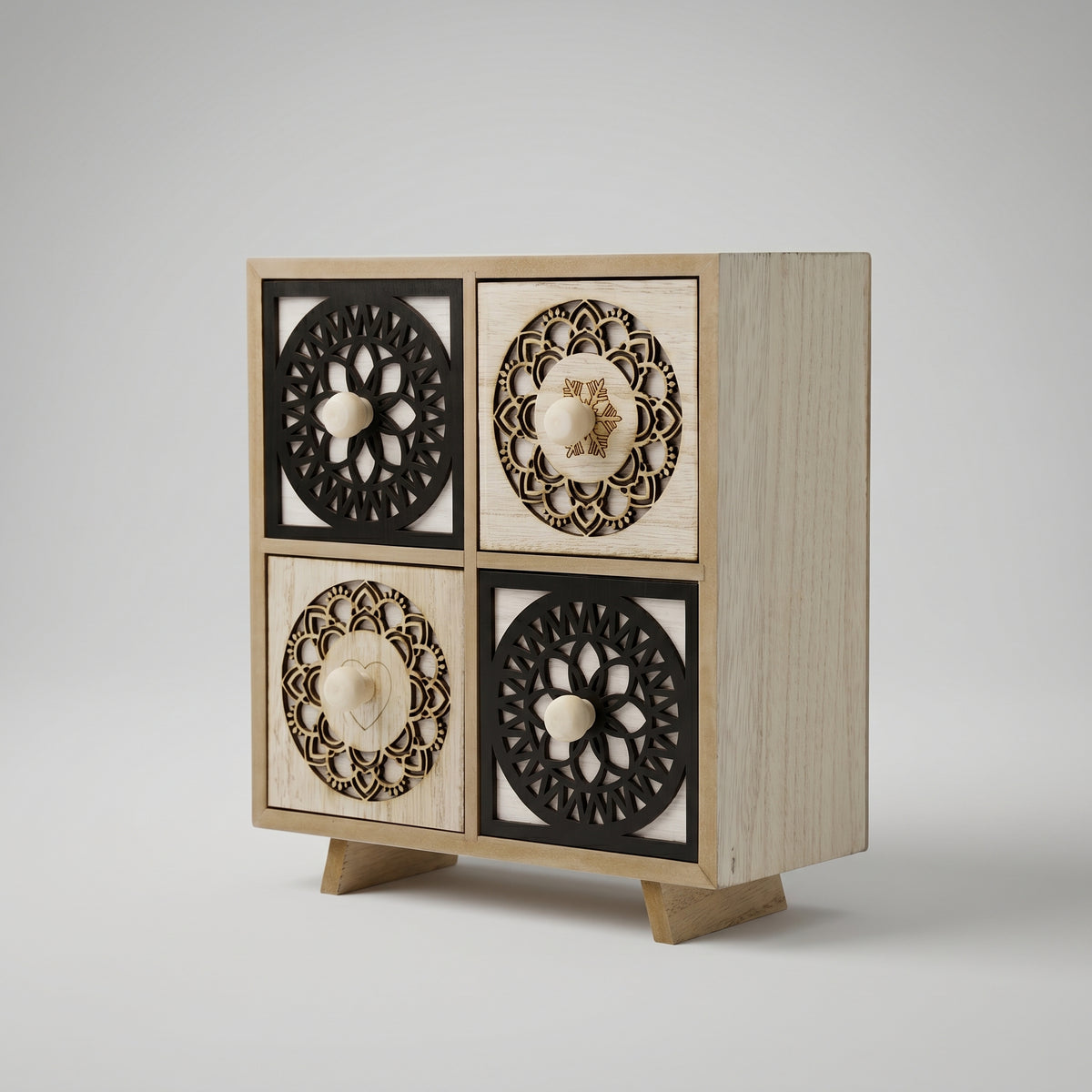 Black Wooden 4 Drawer Organiser Box by Zodiya