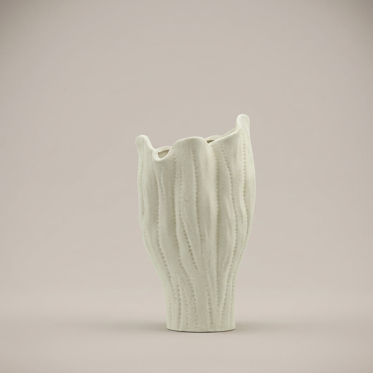 Off-white Textured Ceramic Flower Vase by Zodiya