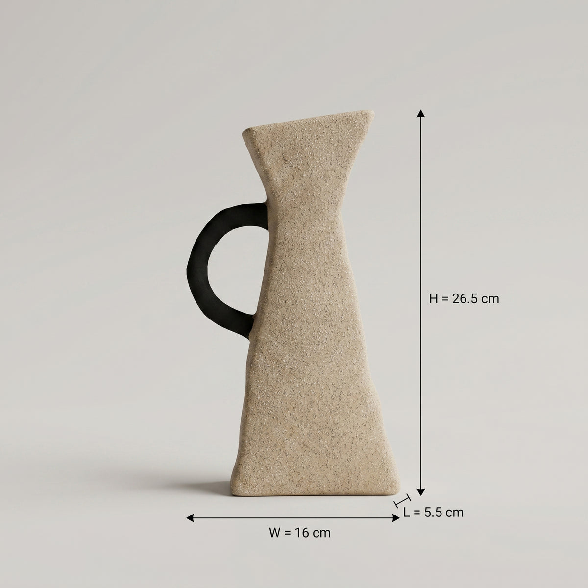 Beige Ceramic Pitcher Vase with Black Handle By Zodiya
