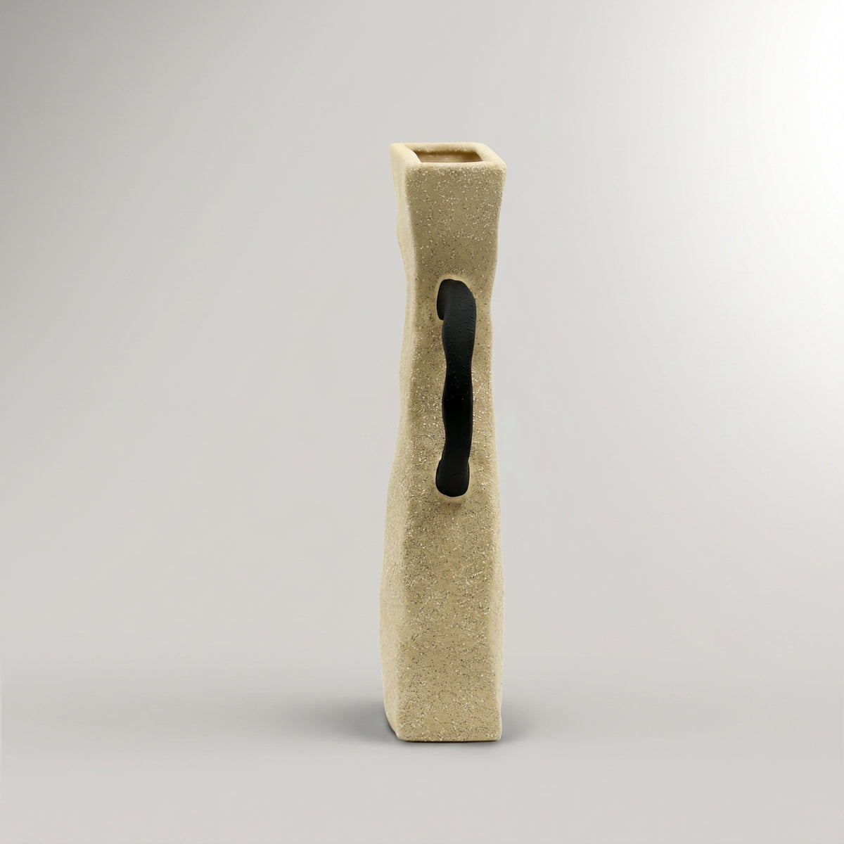 Beige Ceramic Pitcher Vase with Black Handle By Zodiya
