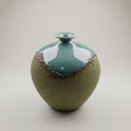 Green Ceramic Flower Vase (Small, Moon Jar) by Zodiya