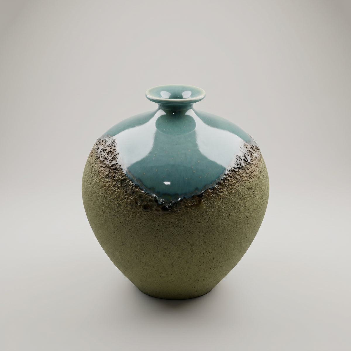 Green Ceramic Flower Vase (Small, Moon Jar) by Zodiya