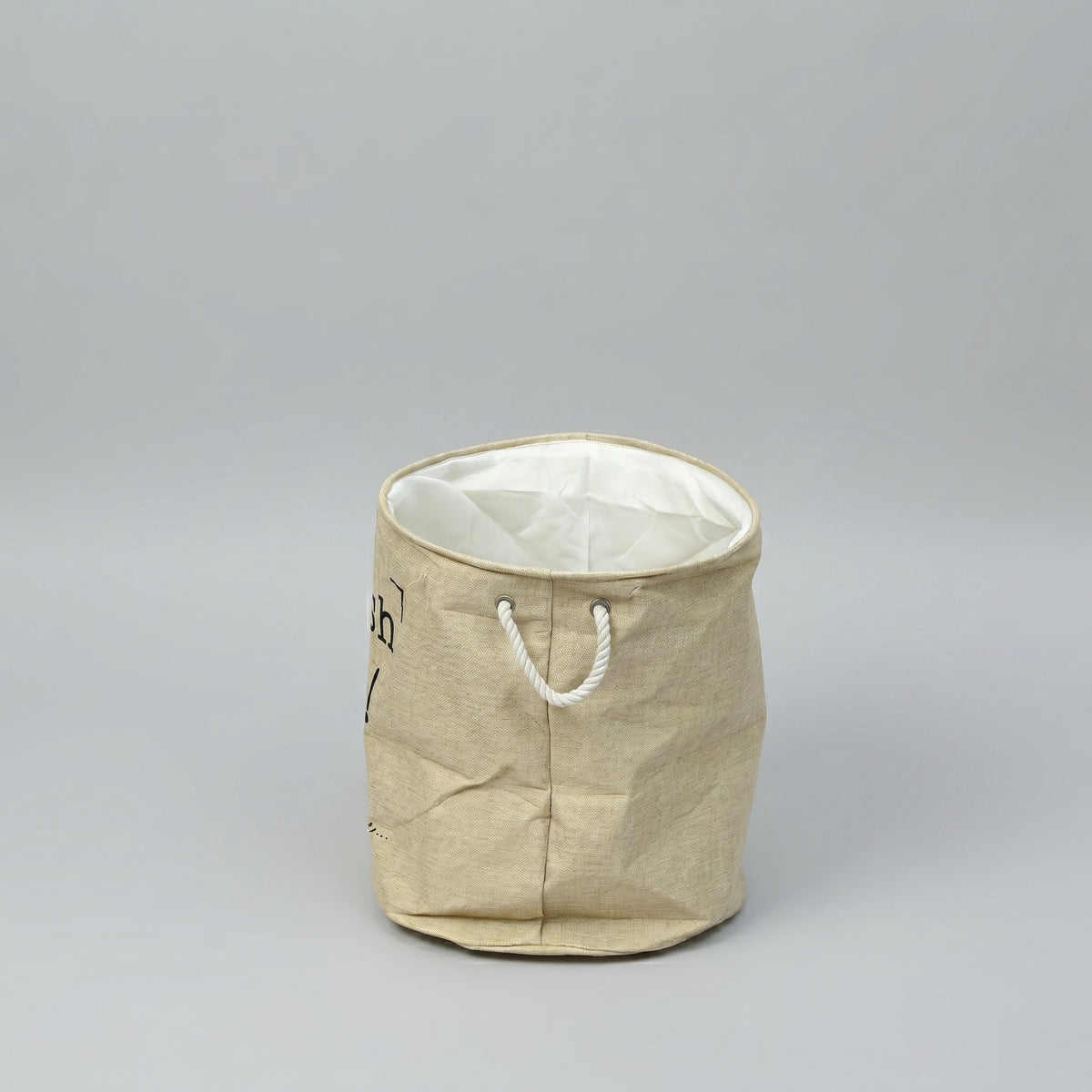 Beige Fabric Laundry Basket with White Rope Handles by Zodiya