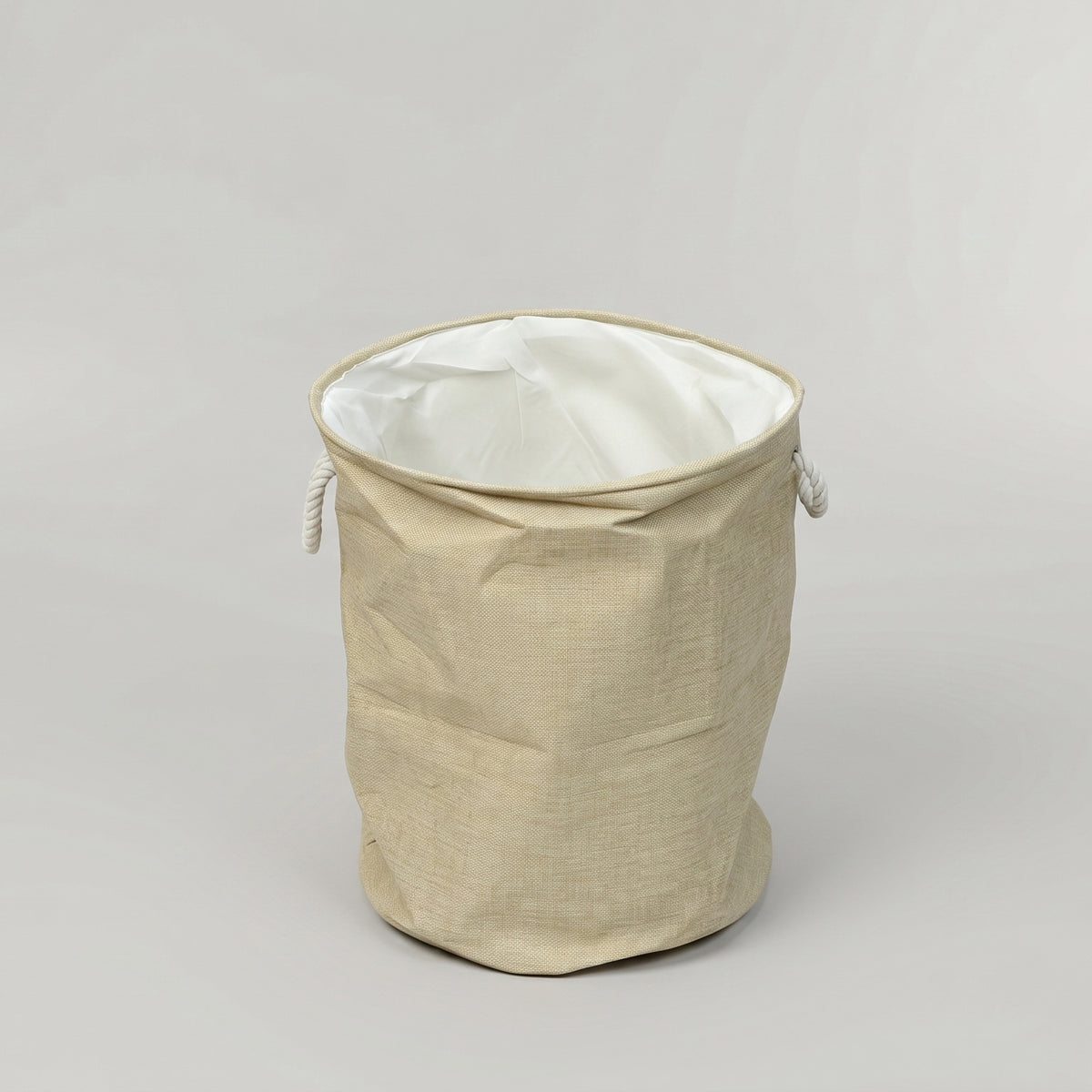 Beige Fabric Laundry Basket with White Rope Handles by Zodiya