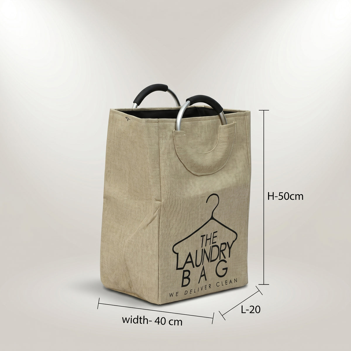 Beige Linen Laundry Bag with Ring Handles by Zodiya