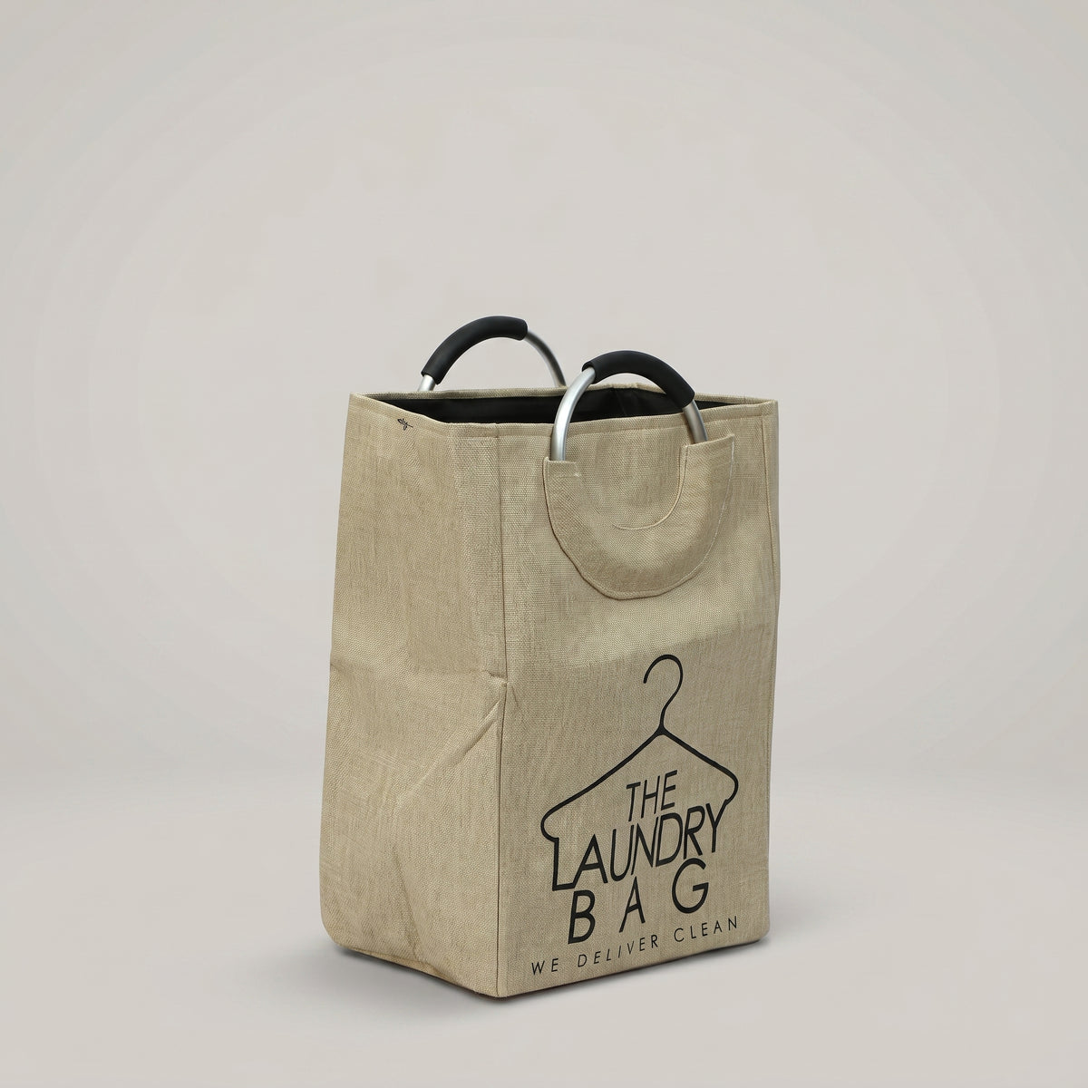 Beige Linen Laundry Bag with Ring Handles by Zodiya