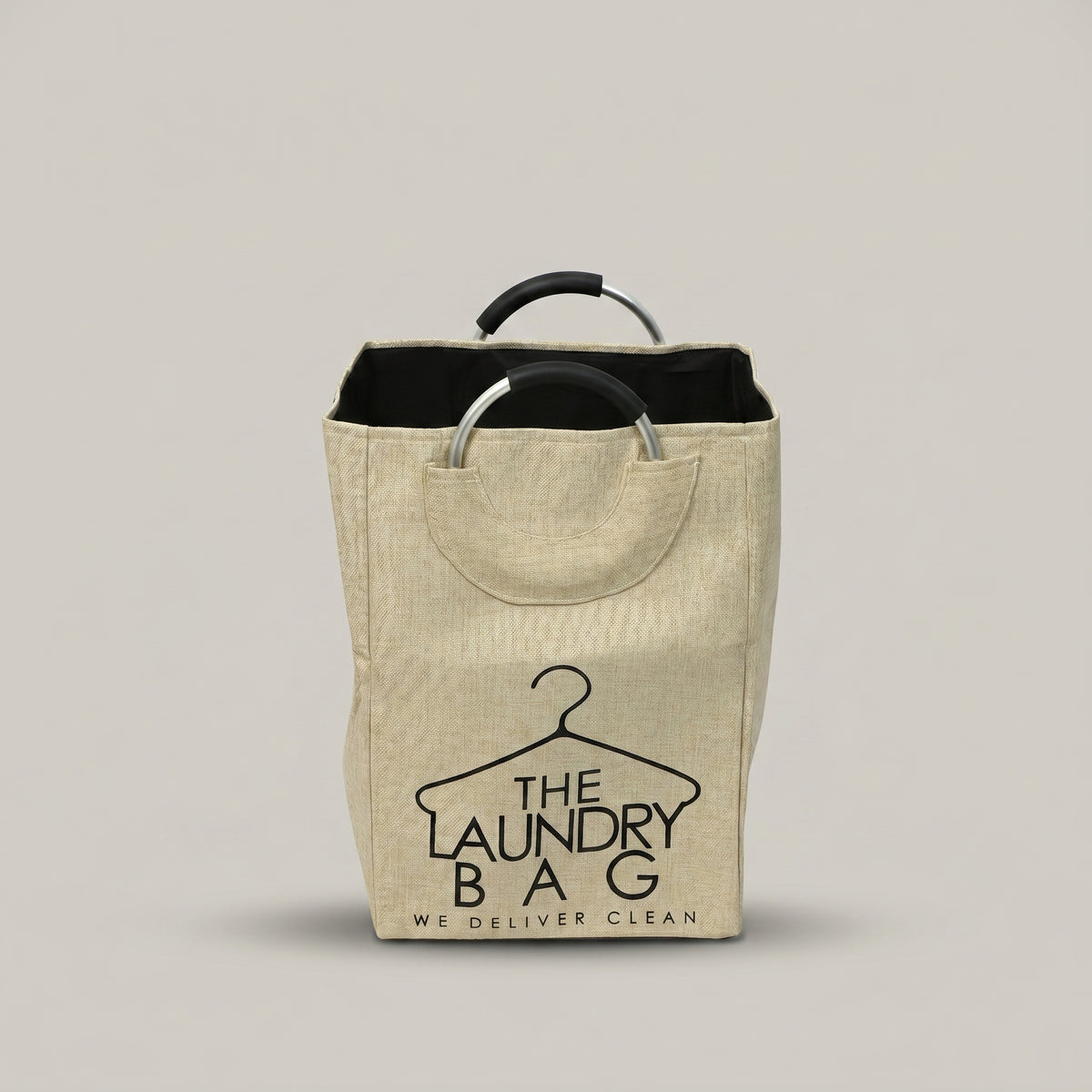 Beige Linen Laundry Bag with Ring Handles by Zodiya