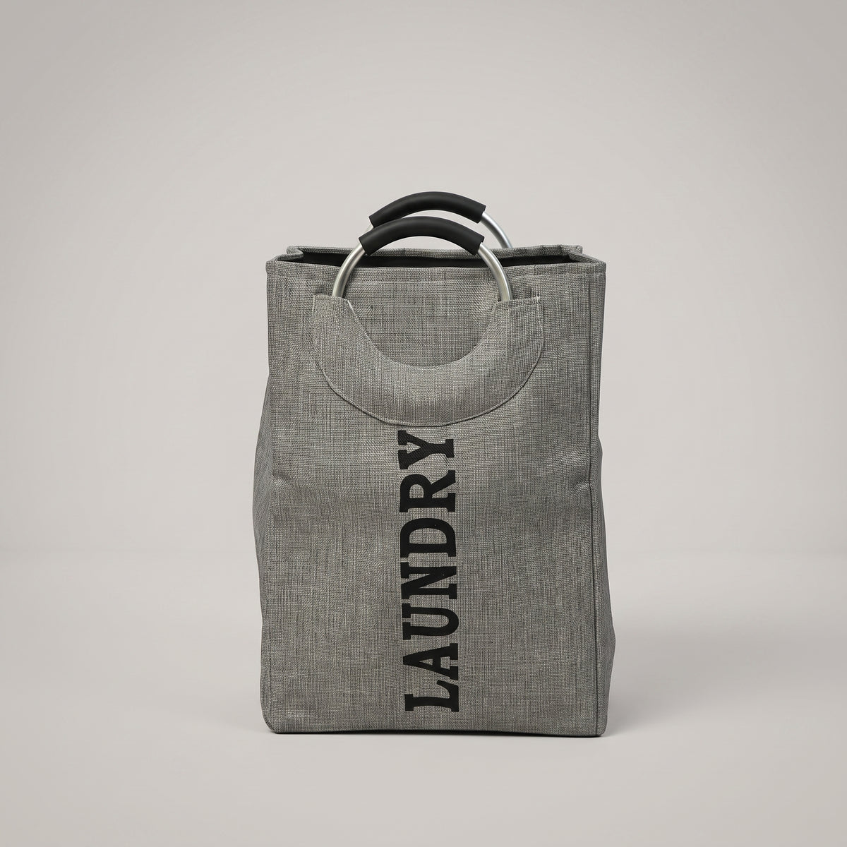 Grey Linen Laundry Bag with Ring Handles By Zodiya