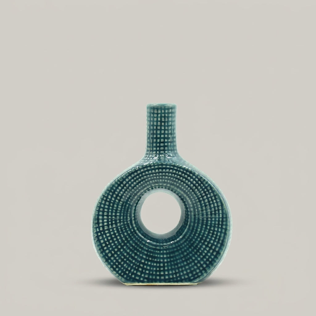 Blue Grid Pattern Ceramic Flower Vase By Zodiya