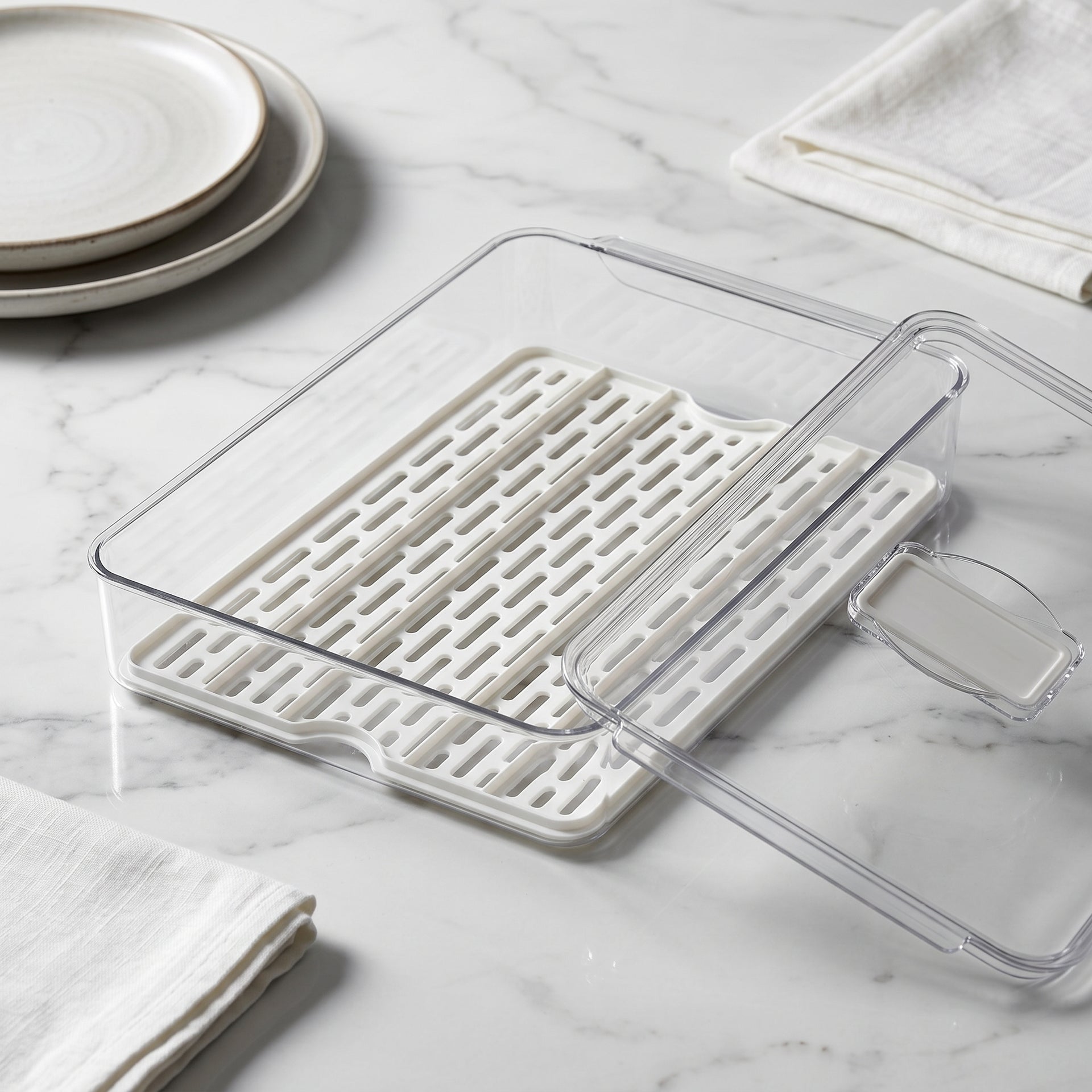 Refrigerator Storage Box With With Lid & Removable Drain Plate By Zodiya