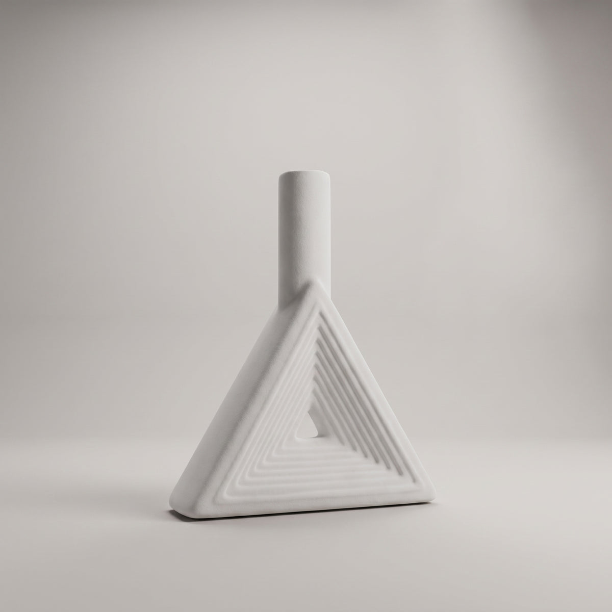 White Triangular Ceramic Flower Vase by Zodiya