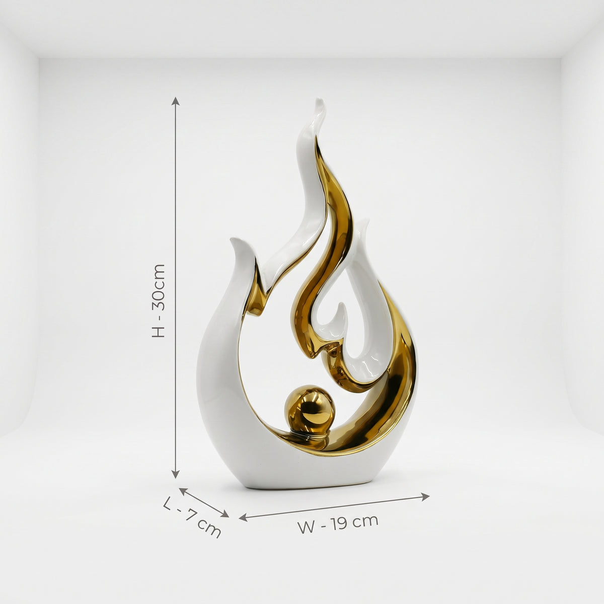 White and Gold Ceramic Flame Decor By Zodiya